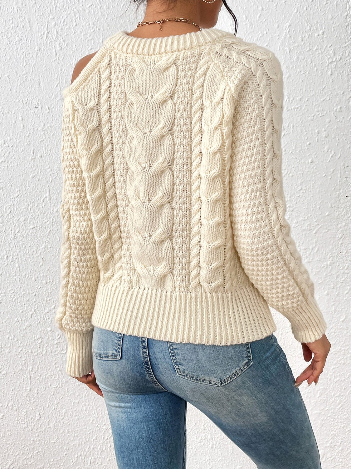 Cable-Knit Cold-Shoulder Sweater - Guy Christopher