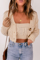 Cable-Knit Cropped Cardigan and Cami Set - Guy Christopher