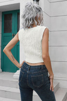 Cable-Knit Deep V Cropped Knit Vest - Guy Christopher