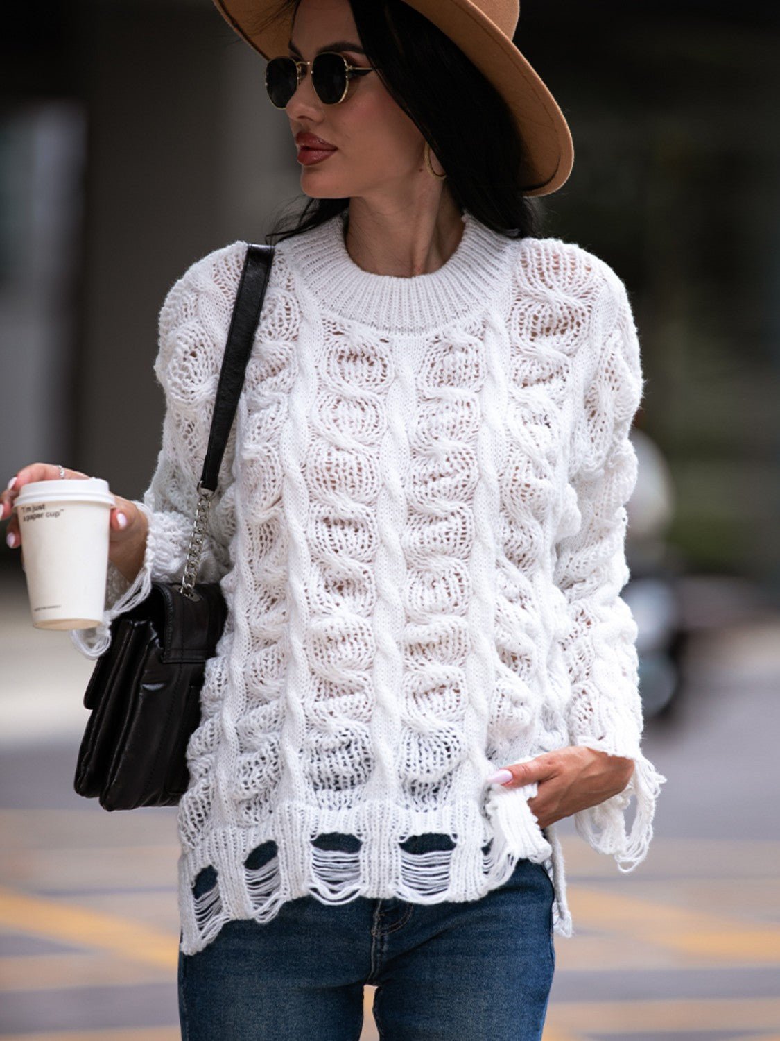 Cable-Knit Distressed Sweater - Guy Christopher