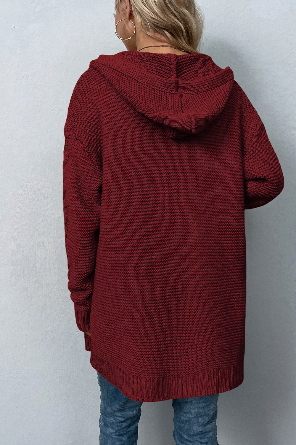 Cable-Knit Dropped Shoulder Hooded Cardigan - Guy Christopher
