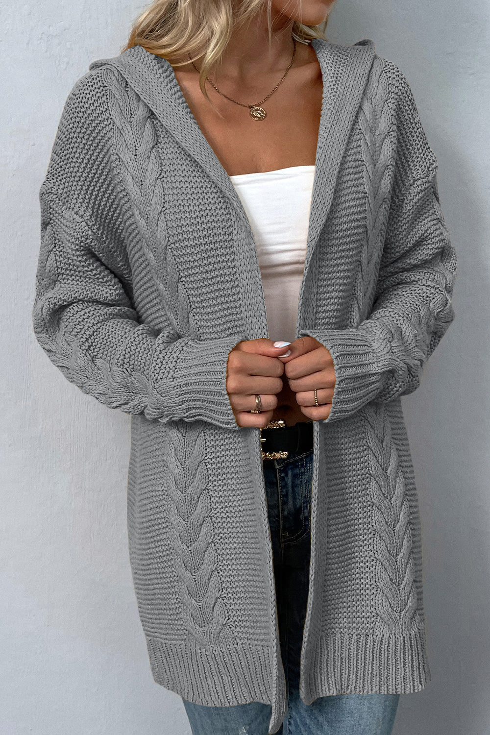 Cable-Knit Dropped Shoulder Hooded Cardigan - Guy Christopher