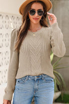 Cable-Knit Long Sleeve Round Neck Sweater - Guy Christopher