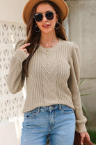 Cable-Knit Long Sleeve Round Neck Sweater - Guy Christopher