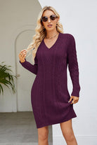 Cable-Knit Long Sleeve Sweater Dress - Guy Christopher