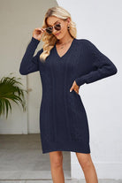 Cable-Knit Long Sleeve Sweater Dress - Guy Christopher