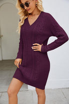 Cable-Knit Long Sleeve Sweater Dress - Guy Christopher