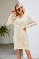 Cable-Knit Long Sleeve Sweater Dress - Guy Christopher