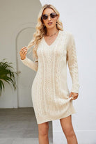 Cable-Knit Long Sleeve Sweater Dress - Guy Christopher