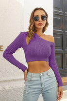 Cable-Knit One Shoulder Long Sleeve Sweater - Guy Christopher