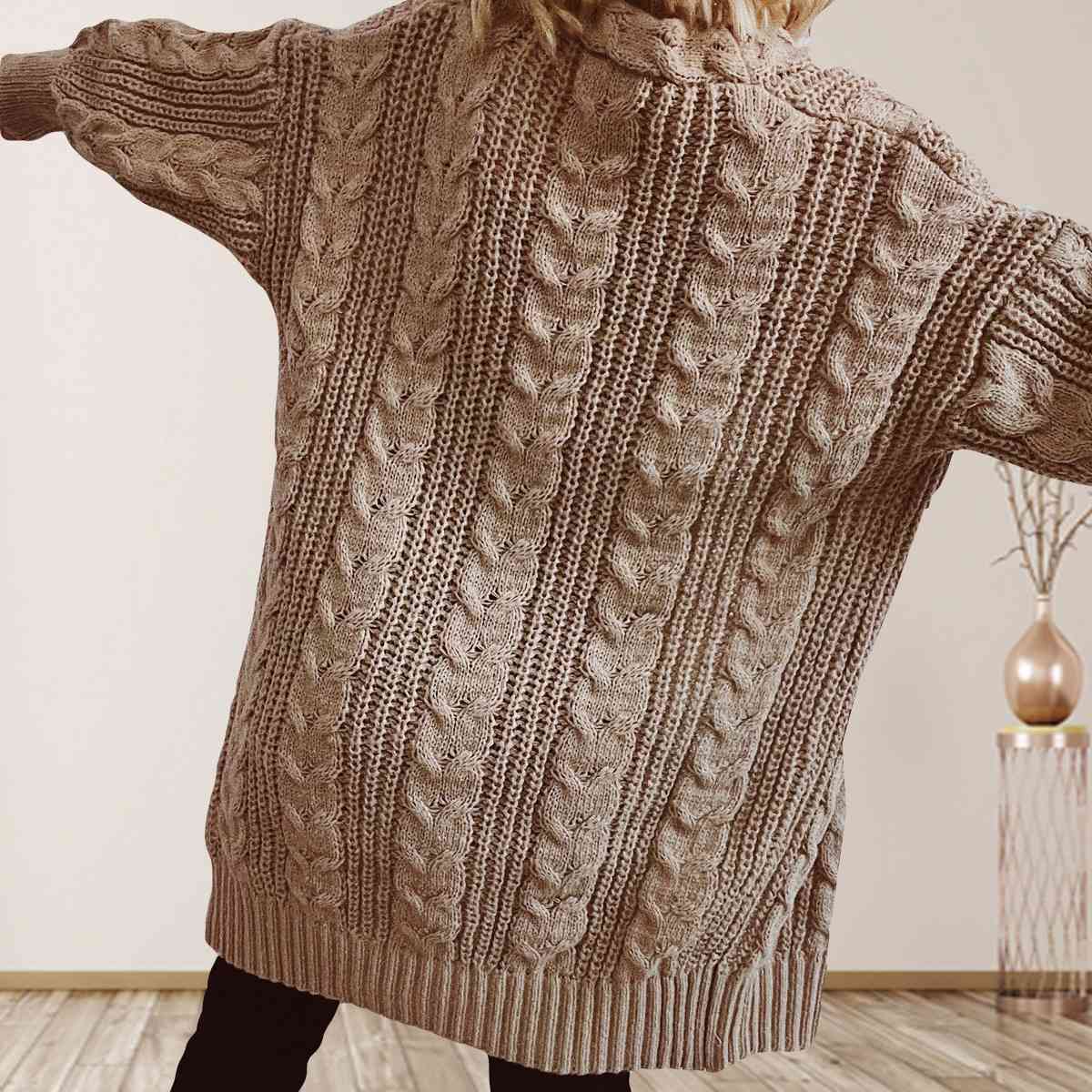 Cable-Knit Open Front Dropped Shoulder Cardigan - Guy Christopher