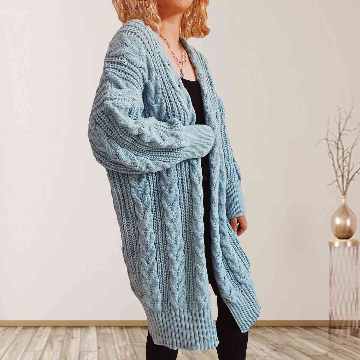 Cable-Knit Open Front Dropped Shoulder Cardigan - Guy Christopher