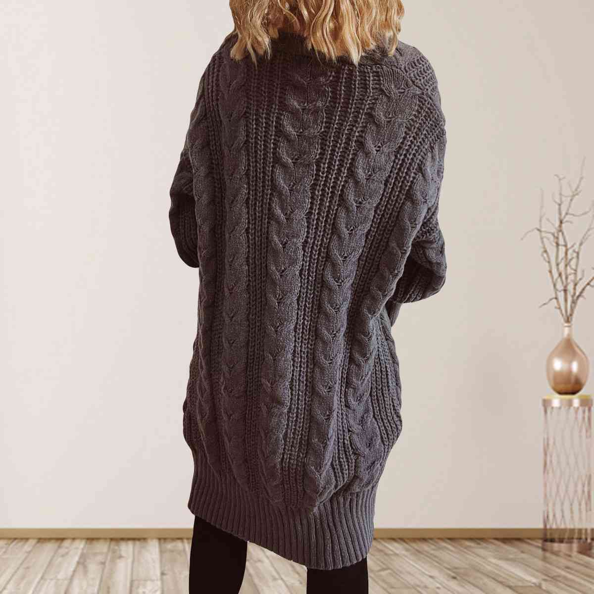 Cable-Knit Open Front Dropped Shoulder Cardigan - Guy Christopher