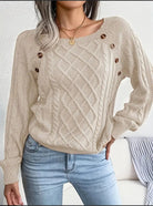 Cable knit preppy button round square top sweater - Guy Christopher