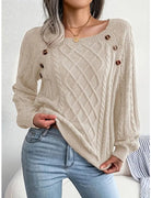 Cable knit preppy button round square top sweater - Guy Christopher