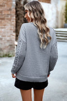 Cable-Knit Round Neck Drop Shoulder Sweater - Guy Christopher