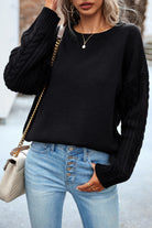 Cable-Knit Round Neck Drop Shoulder Sweater - Guy Christopher