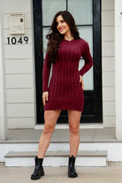 Cable-Knit Round Neck Long Sleeve Mini Sweater Dress - Guy Christopher