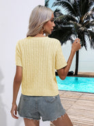 Cable-Knit Round Neck Short Sleeve Knit Top - Guy Christopher