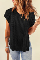Cable-Knit Side Slit Sweater Vest - Guy Christopher