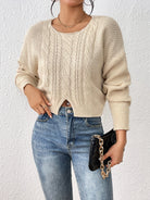 Cable-Knit Slit Drop Shoulder Sweater - Guy Christopher