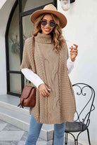 Cable-Knit Turtleneck Slit Sweater - Guy Christopher