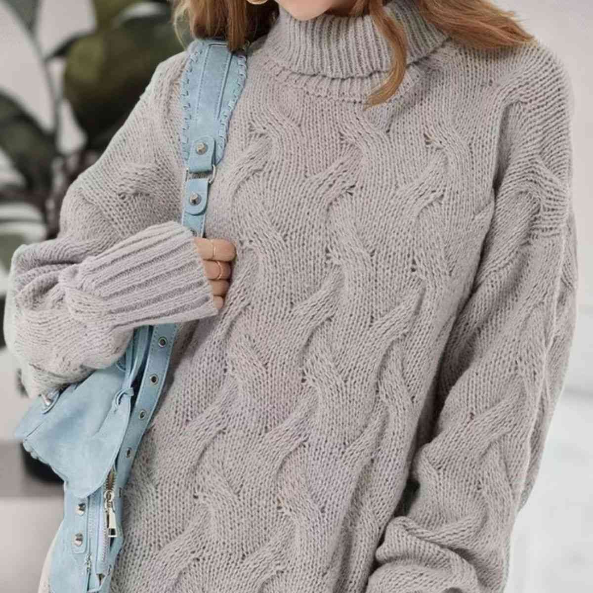 Cable-Knit Turtleneck Sweater Dress - Guy Christopher