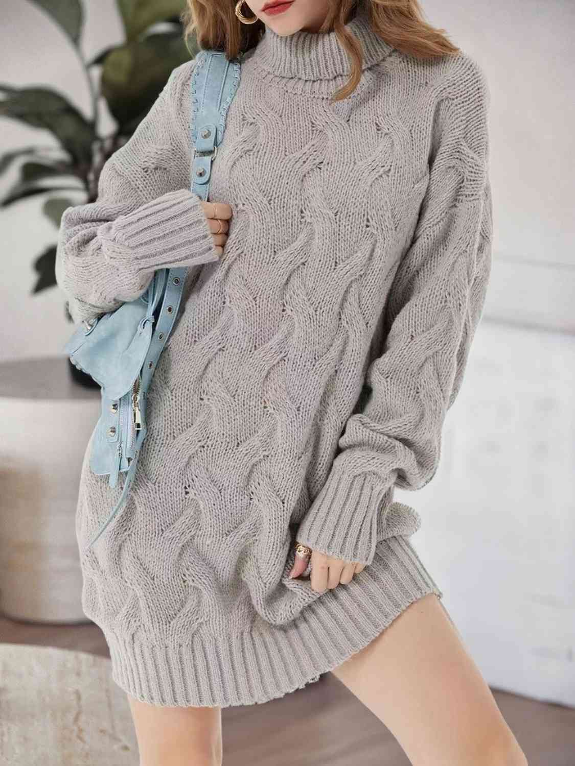 Cable-Knit Turtleneck Sweater Dress - Guy Christopher