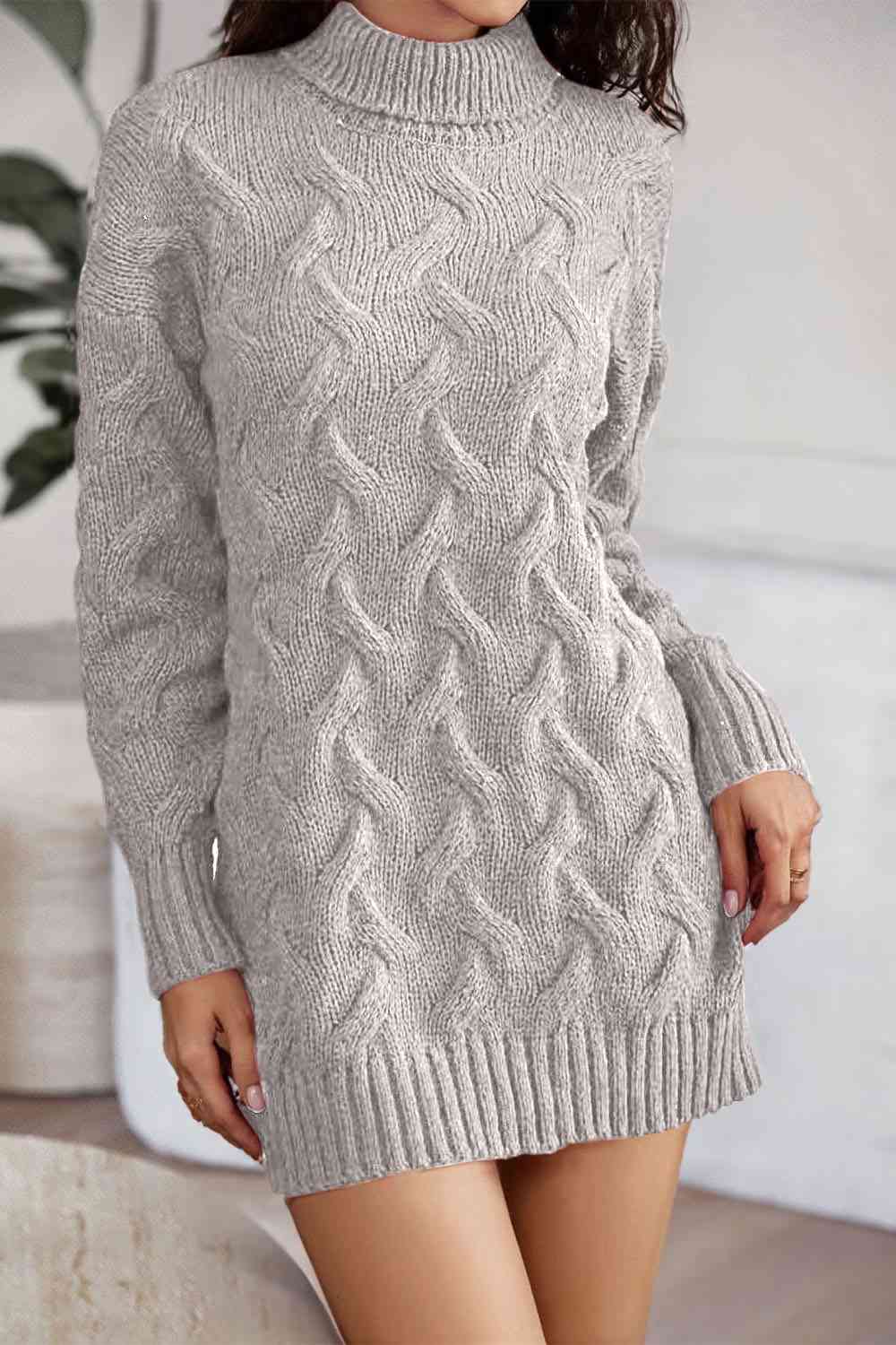 Cable-Knit Turtleneck Sweater Dress - Guy Christopher