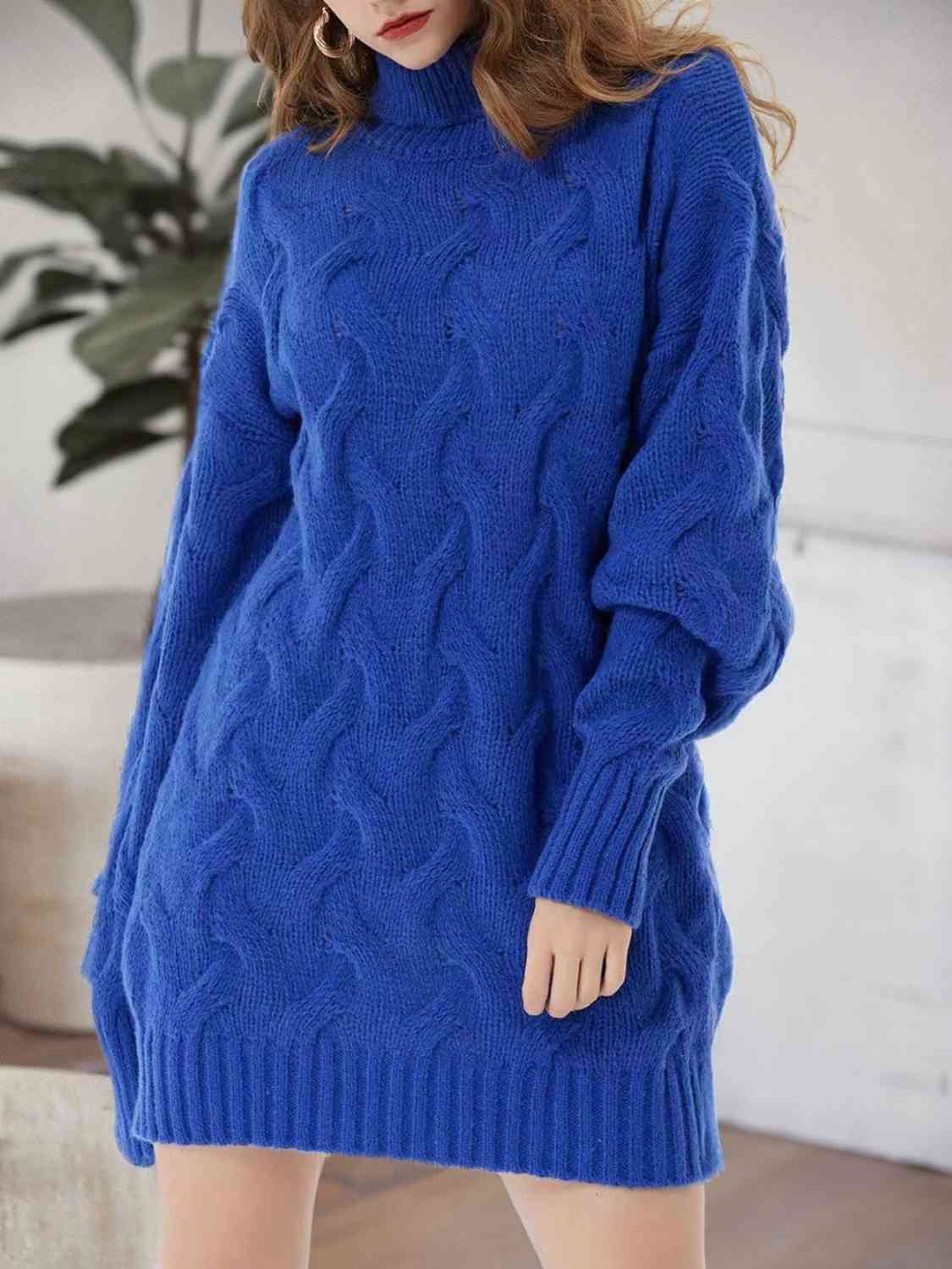 Cable-Knit Turtleneck Sweater Dress - Guy Christopher