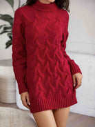 Cable-Knit Turtleneck Sweater Dress - Guy Christopher