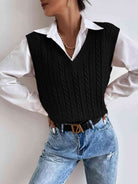 Cable-Knit V-Neck Sleeveless Sweater Vest - Guy Christopher