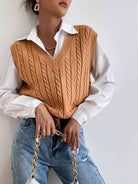 Cable-Knit V-Neck Sleeveless Sweater Vest - Guy Christopher