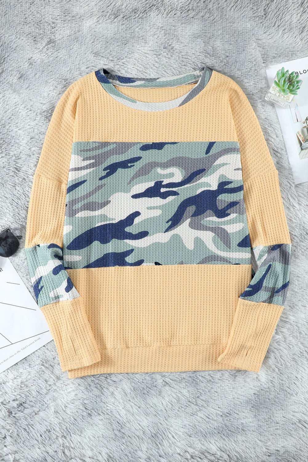 Camouflage Color Block Waffle Knit Pullover - Guy Christopher