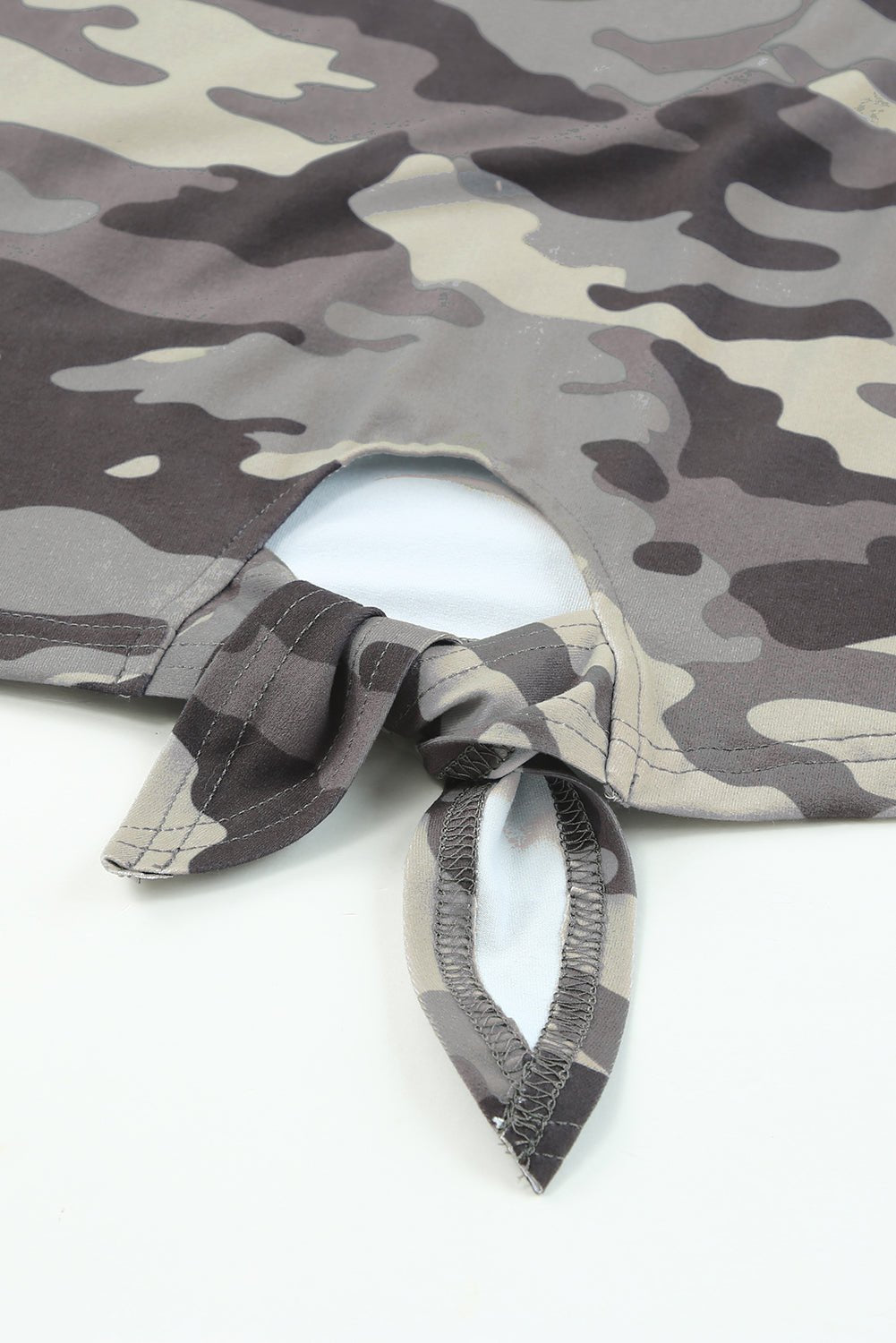Camouflage Print Round Neck Tie Hem Tee - Guy Christopher