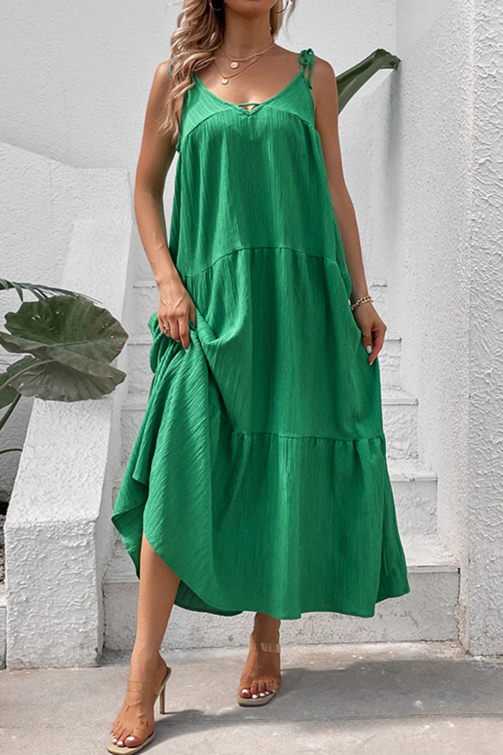 Tie-Shoulder Tiered Maxi Dress - Guy Christopher 