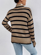 Striped Turtleneck Drop Shoulder Sweater - Guy Christopher 