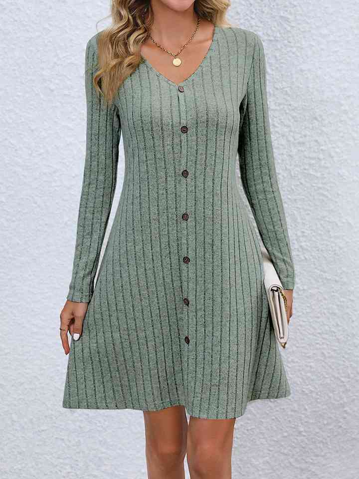 V-Neck Long Sleeve Mini Dress - Guy Christopher 