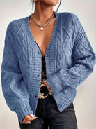 Cable-Knit Button Up V-Neck Cardigan - Guy Christopher 