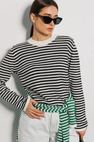 Striped Round Neck Long Sleeve Sweater - Guy Christopher 