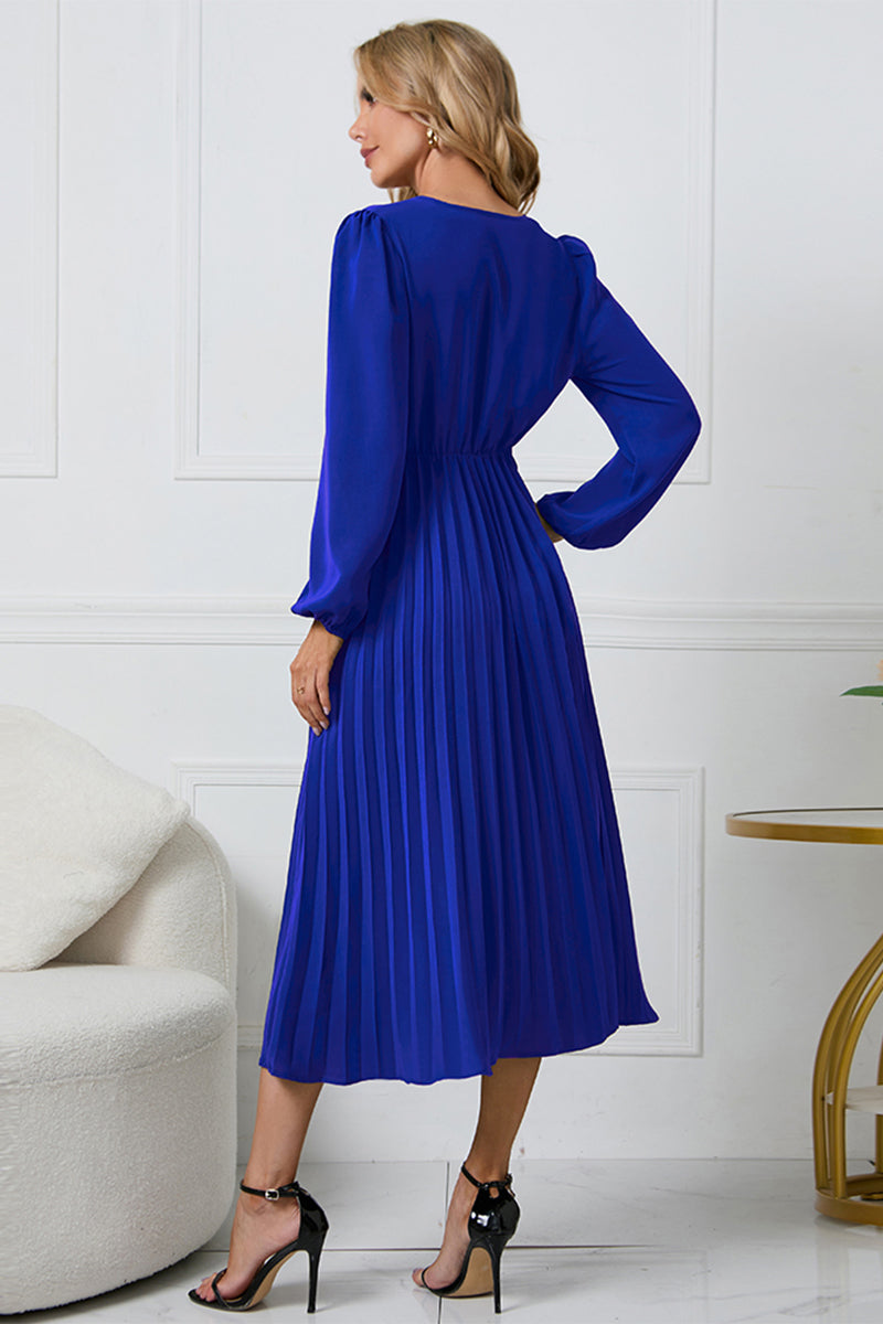 V-Neck Long Sleeve Tie Waist Midi Dress - Guy Christopher 