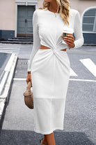 Waffle-Knit Twisted Cutout Long Sleeve Dress - Guy Christopher 