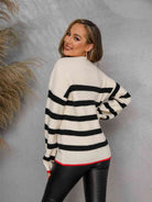 Striped Round Neck Dropped Shoulder Sweater - Guy Christopher 