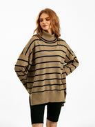 Striped Drop Shoulder Turtleneck Sweater - Guy Christopher 