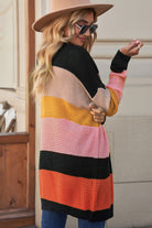 Striped Waffle Knit Open Front Cardigan - Guy Christopher 