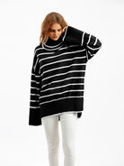 Striped Drop Shoulder Turtleneck Sweater - Guy Christopher 