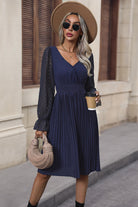 V-Neck Flounce Sleeve Pleated Dress - Guy Christopher 