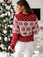 Snowflake Round Neck Long Sleeve Sweater - Guy Christopher 