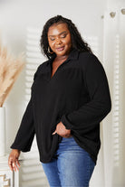 Celeste Full Size Long Sleeve Ribbed Blouse - Guy Christopher