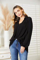 Celeste Full Size Long Sleeve Ribbed Blouse - Guy Christopher